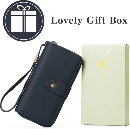 Miniatura 6 de GAEKEAO Cartera de mano para mujer, con bloqueo RFID, de piel, de gran capacidad, con correa de mano