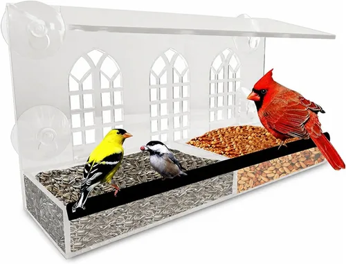 Miniatura 9 de Comedero de ventana para pájaros – Modelo 2018 - Tejado extendid o – Perca de acero – Con alimentación deslizante de acero para desagües de agua