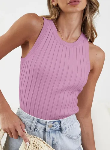 Miniatura 2 de Dokotoo Camisetas sin mangas para mujer, de verano, sin mangas, de cuello alto, de punto acanalado, ajustadas, básicas, lisas