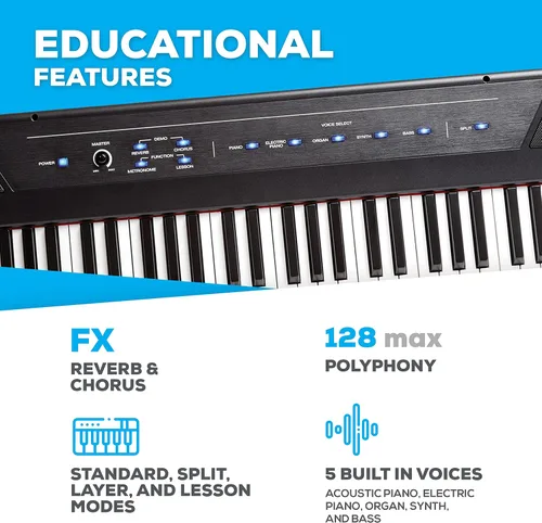 Miniatura 3 de Alesis Recital - Teclado de piano digital de 88 teclas con teclas semipesadas, 5 voces, lecciones de piano y auriculares de piano M-Audio HDH40