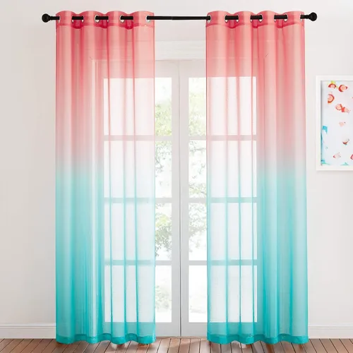 Miniatura 19 de NICETOWN Cortinas de lino sintético degradado para sala de estar, estilo noble con ojales, cortinas semitransparentes para niños, cortinas de Morado