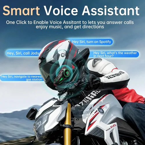 Miniatura 7 de Auriculares de Casco de Motocicleta Bluetooth con Cancelación de Ruido, Altavoces Inalámbricos para Casco con Luz LED de 4 Colores, Batería