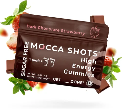 Miniatura 12 de SGC La concentración más alta de 100 mg de cafeína por gomita, 2 gomitas por paquete, paquete de 12 chupitos de Mocca de chocolate de frambuesa a