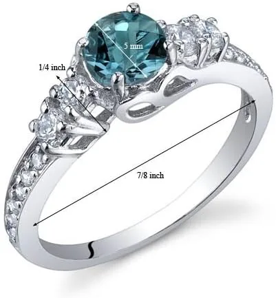 Miniatura 3 de Peora Anillo de topacio azul Londres de plata de ley 925, forma redonda de 0,50 quilates, piedra natal de diciembre, solsticio encantador, tallas 5