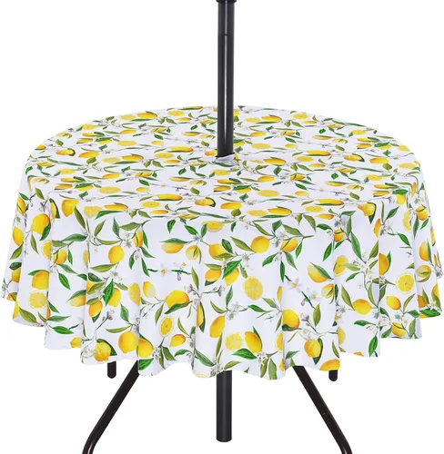 Miniatura 18 de SquarePie Mantel redondo de 60 pulgadas para exteriores con agujero para sombrilla y cremallera, resistente al agua, a prueba de derrames, mantel