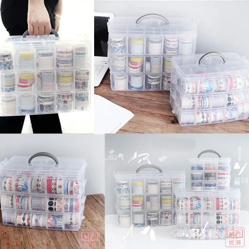 Miniatura 2 de HomDSim Washi - Organizador de caja de cinta, contenedor de armario divisor, con 30 compartimentos ajustables, transparente, cinta adhesiva