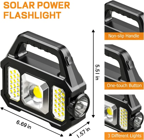 Miniatura 4 de Linterna Solar de Mano, 1000 Lúmenes Linternas de Mano con Carga Solar o USB, Linternas Portátiles Impermeables Alimentadas por Energía Solar con 6