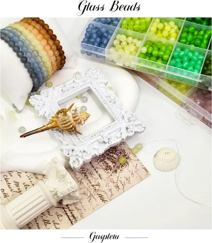 Miniatura 6 de 2600 cuentas de vidrio de 0.236 pulgadas para la fabricación de joyas, kit de fabricación de pulseras de cuentas de cristal de 48 colores, colores 2