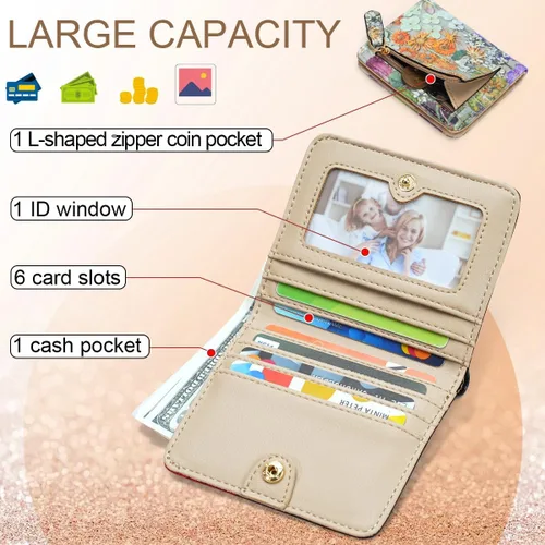 Miniatura 2 de APHISON Billetera para mujer, delgada y pequeña, para mujer, cartera RFID para mujer, de piel de microfibra de dibujos animados con soporte