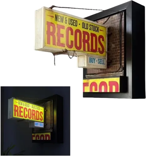 Record Store - Lámpara de pared retro, letrero de neón LED vintage para decoración de sala de música del hogar, decoración de pared retro hecha a