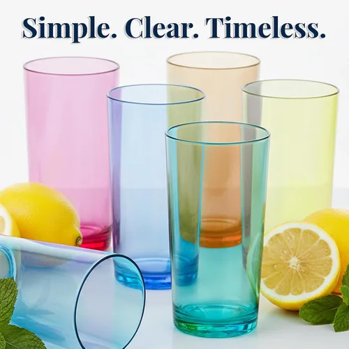 Miniatura 6 de Vasos de plástico reutilizables US Acrylic Classic (juego de 6) de 24 onzas, tazas de té helado de colores surtidos Vasos sin BPA, fabricados