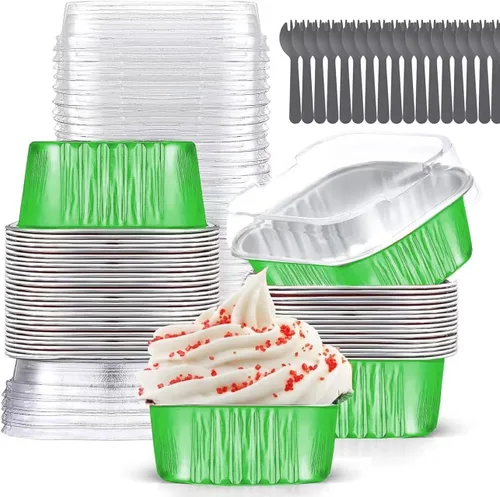 Miniatura 13 de Findful - Juego de 40 moldes cuadrados de papel de aluminio para cupcakes de 10 oz con tapas, moldes para brownies, moldes desechables grandes