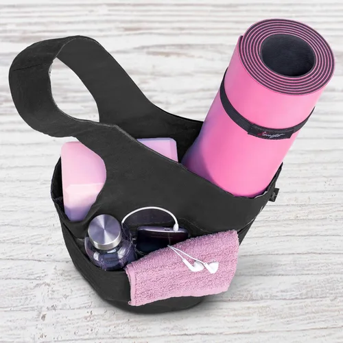 Miniatura 9 de Bolsa para esterilla de yoga: bolsa de yoga versátil con correas para alfombrilla y bolsillos de almacenamiento, sostiene esterillas de yoga y Negro