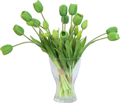Miniatura 7 de 20 flores de tulipán artificiales, tallos de tulipán de tacto real de 16 pulgadas con hojas sintéticas, tulipanes y capullos sintéticos para Champán