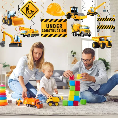 Miniatura 5 de Blulu 30 piezas de suministros de construcción para fiesta de cumpleaños, decoración de construcción, zona de fiesta, remolino colgante, zona