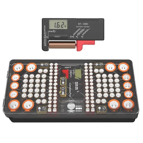 Estuche organizador de almacenamiento de baterías con probador digital, capacidad para 136 baterías AAA AA C D 9V y de botón, diseño compacto con