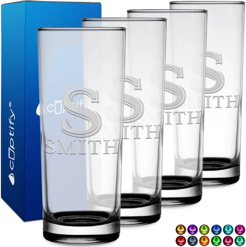 Miniatura 54 de Highball personalizado de 10.5 onzas con fondo negro, vaso Collins alto personalizado, cóctel de bebida mixta recta, inicial con nombre de regalo