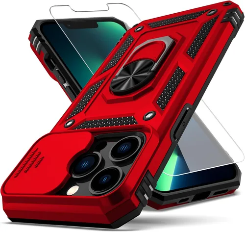 Miniatura 9 de Funda para iPhone 13 Pro, con cubierta para lente de cámara, protector de pantalla HD, [grado militar] anillo de montaje en coche con soporte Negro