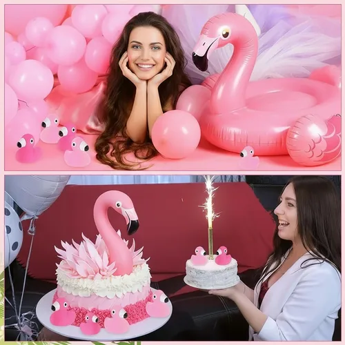Miniatura 6 de Jerify Pato de goma flamenco a granel rosa rosa claro flamenco baño flotante verano playa patos de goma para fiesta de ducha, premios de decoración