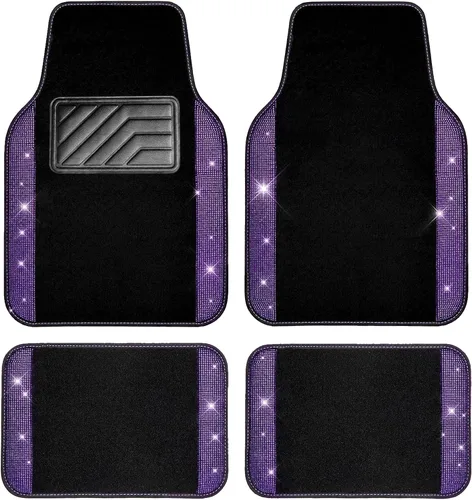 Miniatura 25 de CAR PASS - Alfombras de coche con diamantes brillantes, alfombrillas de suelo de diamantes de imitación con purpurina brillante con almohadilla