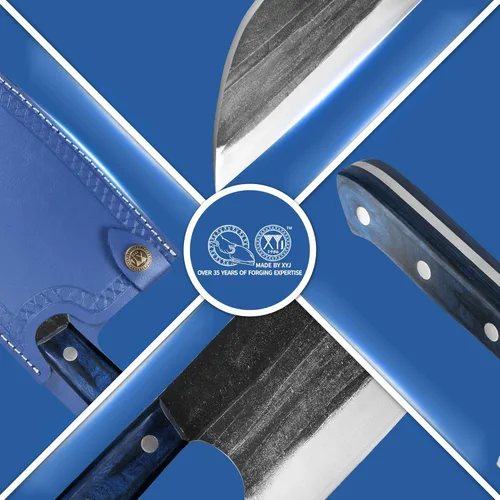 Miniatura 2 de XYJ Auténtico desde 1986, cuchillos de carnicero forjados antiguos, cuchillo de chef serbio con funda, cuchillo pequeño, cuchilla china para Azul