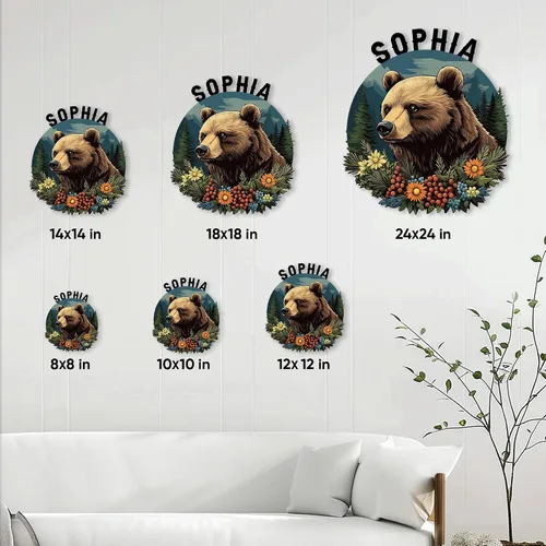 Miniatura 4 de Letrero personalizado de metal con diseño de oso, cartel colgante de oso para porche al aire libre, valla de pared con nombre personalizado, patio