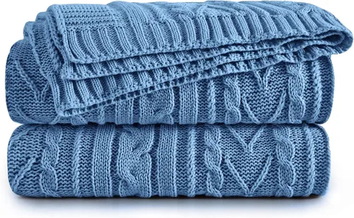 Aormenzy - Manta de punto trenzado azul polvo para sofá, cama, sillón, manta de acrílico tejida, manta suave y acogedora, 50 x 60 pulgadas