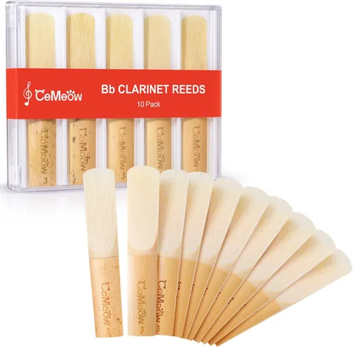 Miniatura 9 de Cañas de clarinete 2.5, CeMeow Cañas tradicionales para clarinete principiante, paquete de 10 con caja de plástico, punta de caña más delgada
