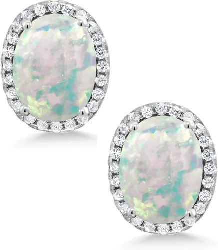 Miniatura 2 de Gem Stone King 3-5 Cttw Gemstone Birthstone Halo Earrings For Women 9X7MM Oval Cut 925 Sterling Silver Fine Jewelry Gifts for Her Mom Women Wife