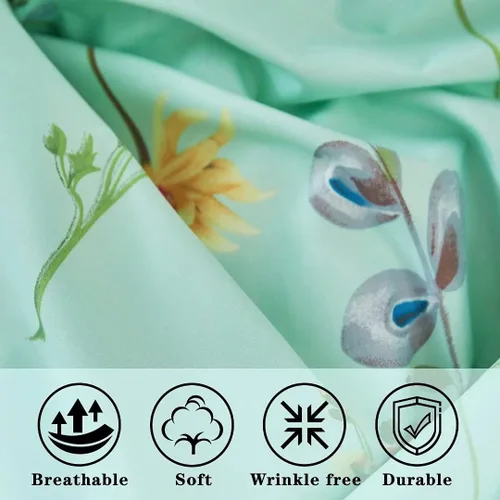 Miniatura 6 de JSD Juego de sábanas con estampado floral verde, tamaño King, 4 piezas, sábanas de microfibra botánica suave, bolsillo extra profundo Verde Floral