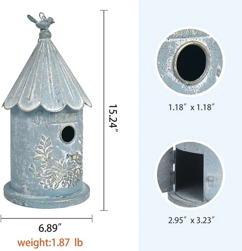 Miniatura 2 de Casas de pájaros colgantes de metal para exteriores, casitas de pájaros para exteriores, nido de pájaros único para pájaros azules, pajarillos