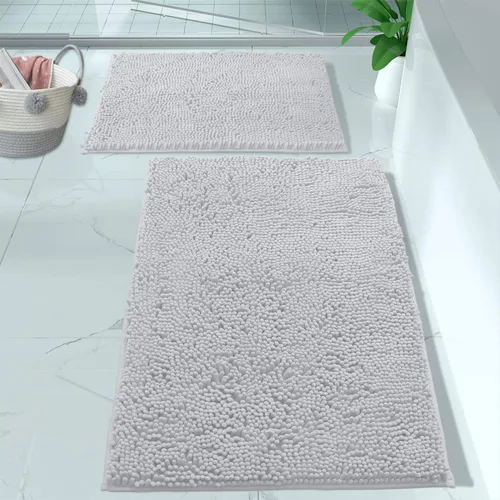 Miniatura 49 de LuxUrux Juego de 2 tapetes de baño de felpa extrasuave, material de microfibra de felpilla de 1 pulgada, color verde súper absorbente