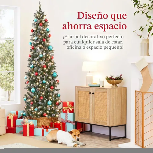 Miniatura 3 de Best Choice Products Árbol de Navidad artificial de 7.5 pies con bisagras de pino preiluminado, parcialmente flocado y escarchado, decoración