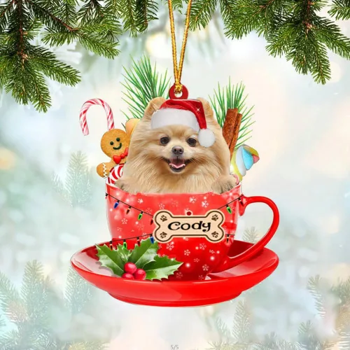Miniatura 29 de NAZENTI Adorno personalizado de Alaskan Malamute en taza roja, adorno de Navidad personalizado para perros amantes de las mascotas, colgante