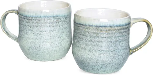 Miniatura 7 de Bosmarlin Juego de 2 tazas de café grandes de cerámica, 17 onzas, taza de té grande azul para oficina y hogar, aptas para lavavajillas y microondas