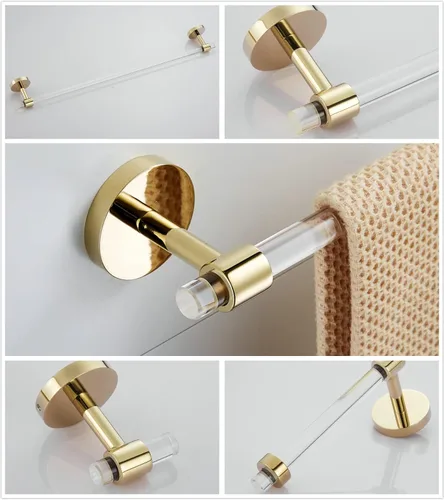 Miniatura 8 de SHUNLI Juego de accesorios de baño 4 piezas montadas en la pared, toallero+soporte para toallas de mano+soporte para papel higiénico+gancho, latón