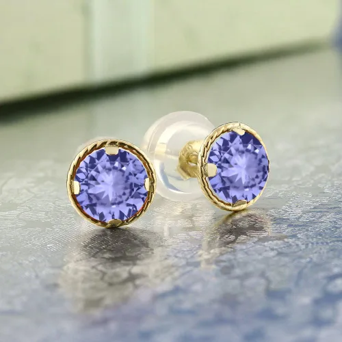 Miniatura 44 de Gem Stone King Aretes redondos de oro amarillo de 14 quilates con piedra natal Redondos de 0.157 in Aretes de oro para mujeres y hombres