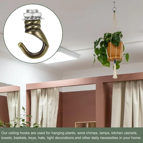 Miniatura 5 de YOKIVE 2 ganchos de techo de aleación M10, colgador de accesorios colgantes galvanizados Lámpara de araña colgante, ideal para el hogar