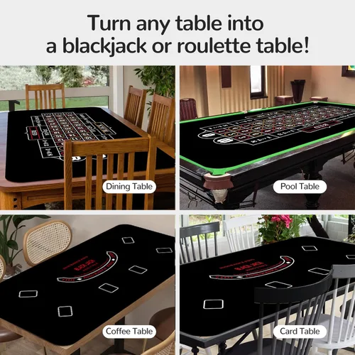 Miniatura 4 de Tapete de póquer de doble cara, 63 x 31 pulgadas, tablero de póquer Texas Holdem y tapete reversible de blackjack, tapete antideslizante de mesa