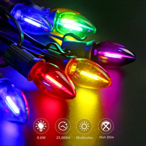 Miniatura 4 de KGC Paquete de 25 bombillas LED C7 para luces de Navidad, bombillas LED C7 irrompibles para luces de Navidad al aire libre, 0.6W, equivalente a 7W