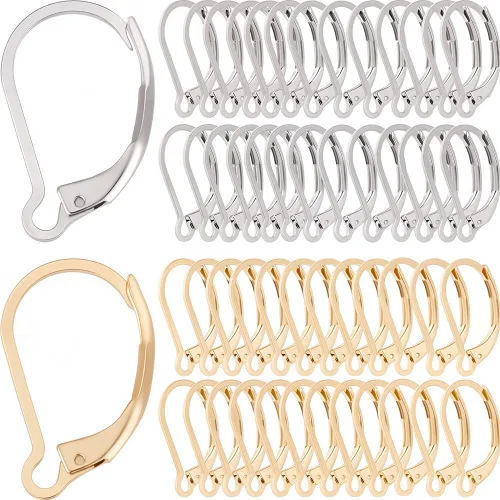 Miniatura 7 de SUNNYCLUE 1 caja de 80 piezas de hallazgos de aretes con cierre de palanca, hallazgos de aretes de aro Huggie, ganchos de oreja con cierre de 1 caja
