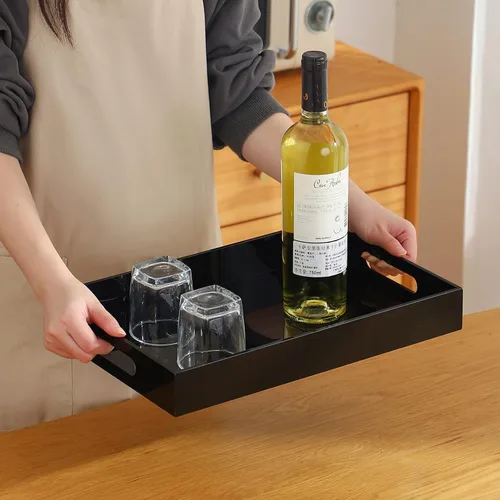 Miniatura 8 de Bandeja acrílica negra de gran tamaño con asas, 10 x 15 pulgadas, a prueba de derrames, bandejas decorativas para encimera para otomana, mesita