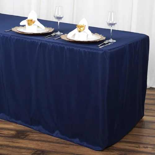 Miniatura 13 de BalsaCircle Mantel de poliéster ajustado negro de 6 pies para bodas, fiestas, eventos, mantelería