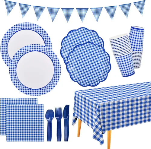 Miniatura 9 de Gatherfun kit de suministros para fiesta de fútbol, para 24 comensales, incluye platos para cena, servilletas para postre, vasos, pancarta y mantel