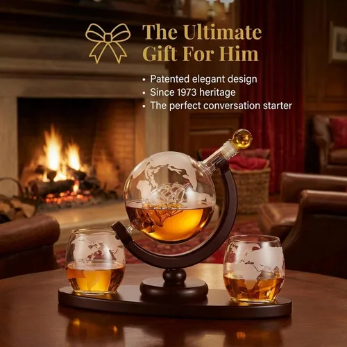 Miniatura 8 de Regalos para hombres, juego de decantador de whisky con diseño de globo terráqueo con 2 vasos grabados para whisky, escocés, bourbon, vodka, regalos