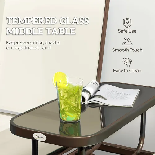 Miniatura 5 de Outsunny Banco deslizante para exteriores con mesa central, sofá de patio con estructura metálica, tela transpirable de malla y reposabrazos
