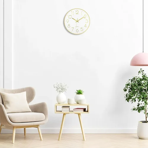 Miniatura 2 de Lumuasky Reloj de pared dorado de 12 pulgadas, silencioso y sin tictac, funciona con pilas, redondo, moderno, para decoración de sala de estar