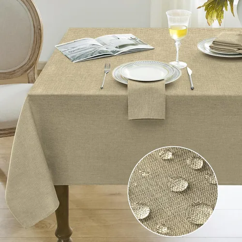 Miniatura 8 de Softalker Mantel pequeño rectangular con textura de lino de 52 x 70 pulgadas, para exteriores, resistente a las manchas y a las arrugas, decorativo