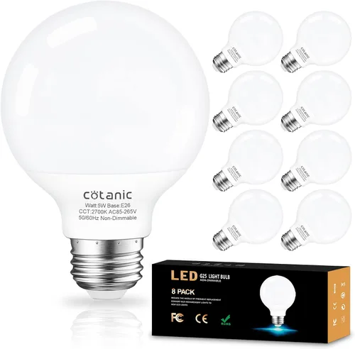 Miniatura 7 de Cotanic foco LED G25 para tocador 2700K blanco cálido, focos esféricos para espejo de baño 500LM, base E26 roscada 5W 60W equivalente a