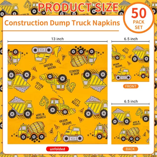 Miniatura 2 de DYLIVeS Servilletas de fiesta con temática de construcción, servilletas de fiesta de cóctel, servilletas de papel desechables de tractor amarillo